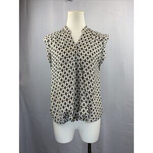 Lush Printed Sleeveless Button-Up Blouse In Black & White Polyester